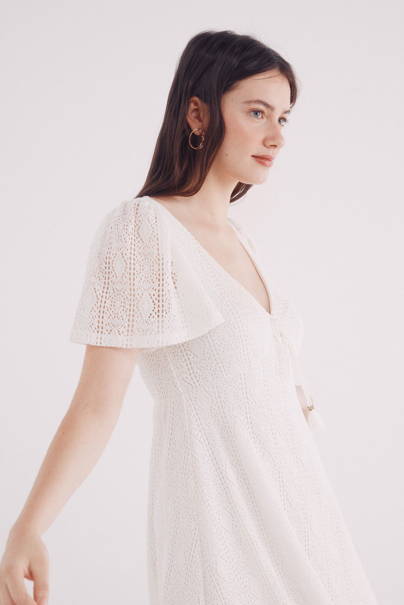 Cape sleeve crochet midi dress