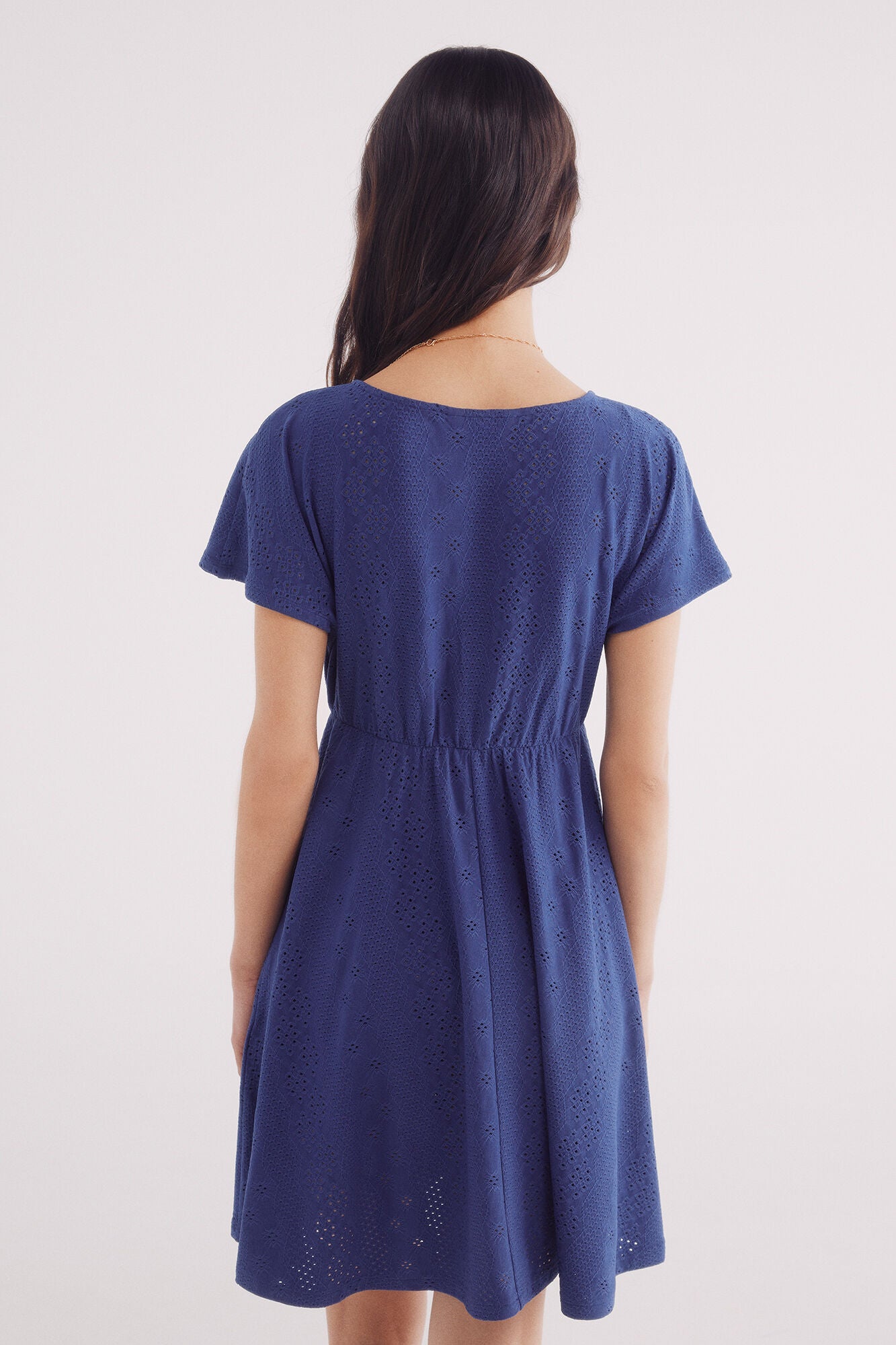 Short dress with Swiss embroidery buttons