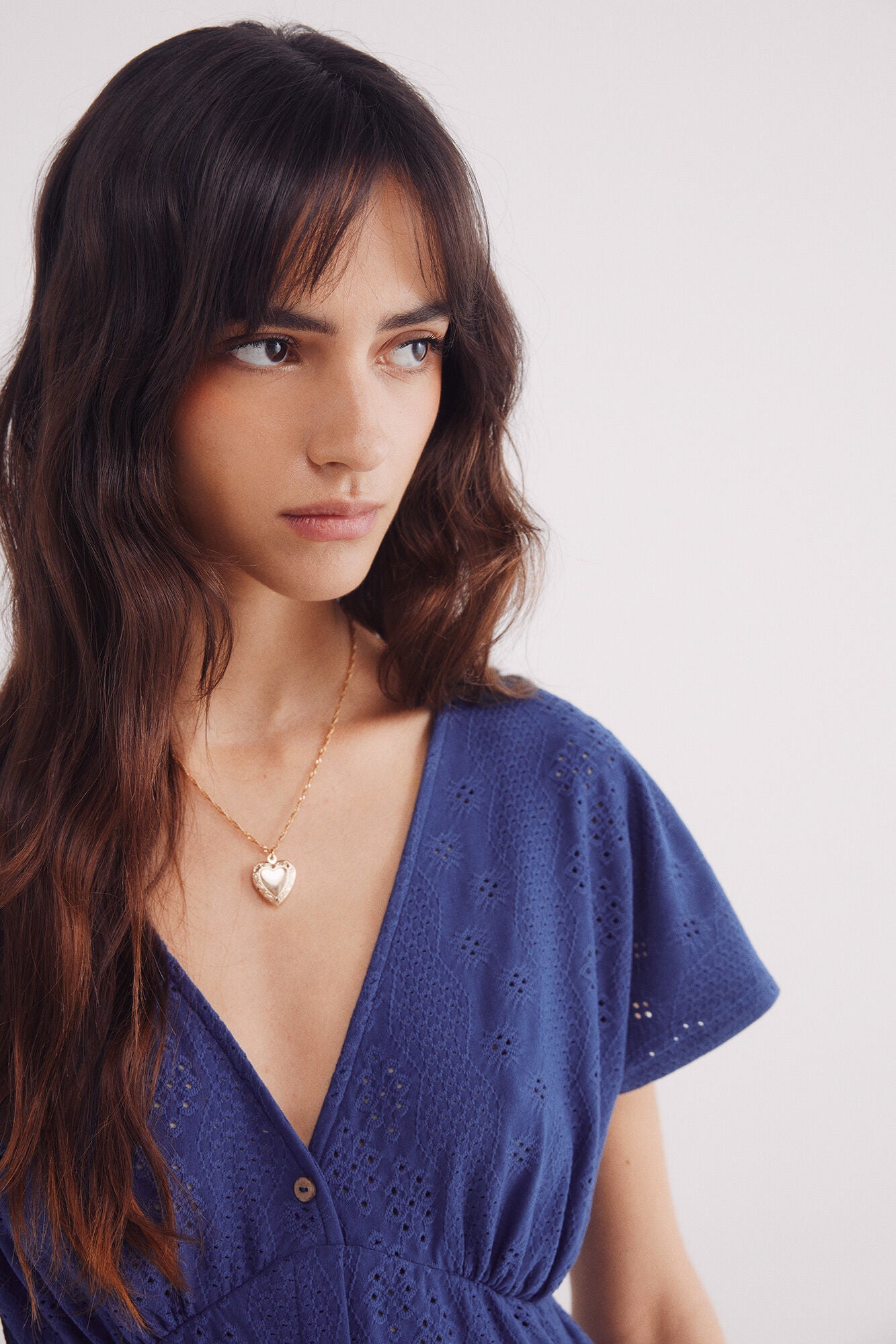 Short dress with Swiss embroidery buttons