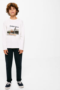 Boys' long-sleeved T-shirt with a skate print