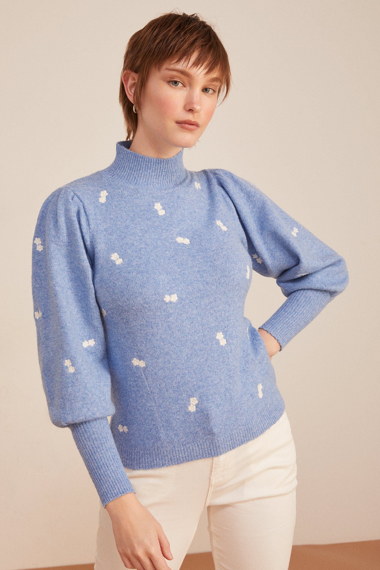 Ditsy floral balloon sleeve jumper