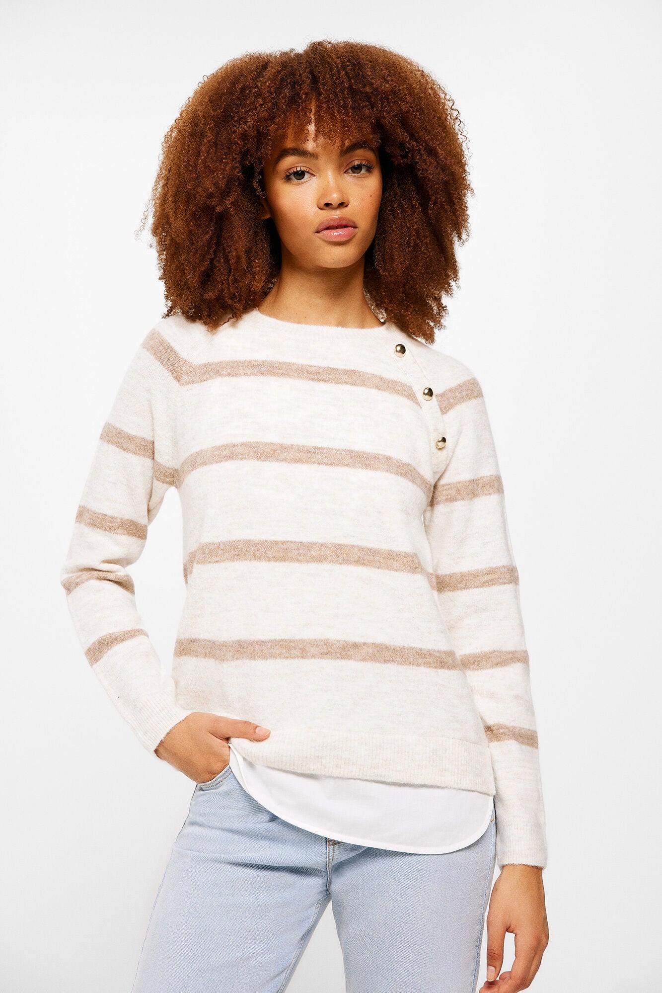 Two-material striped jumper