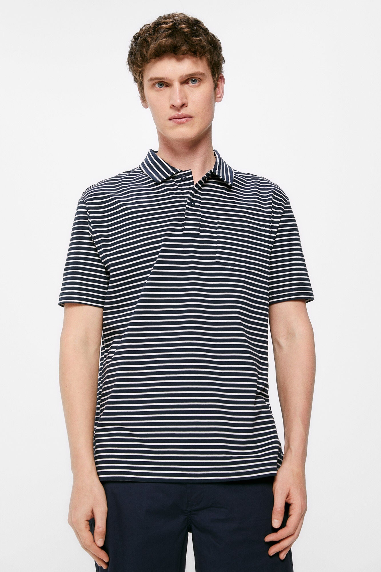 Multi-stripe jersey-knit pocket polo shirt