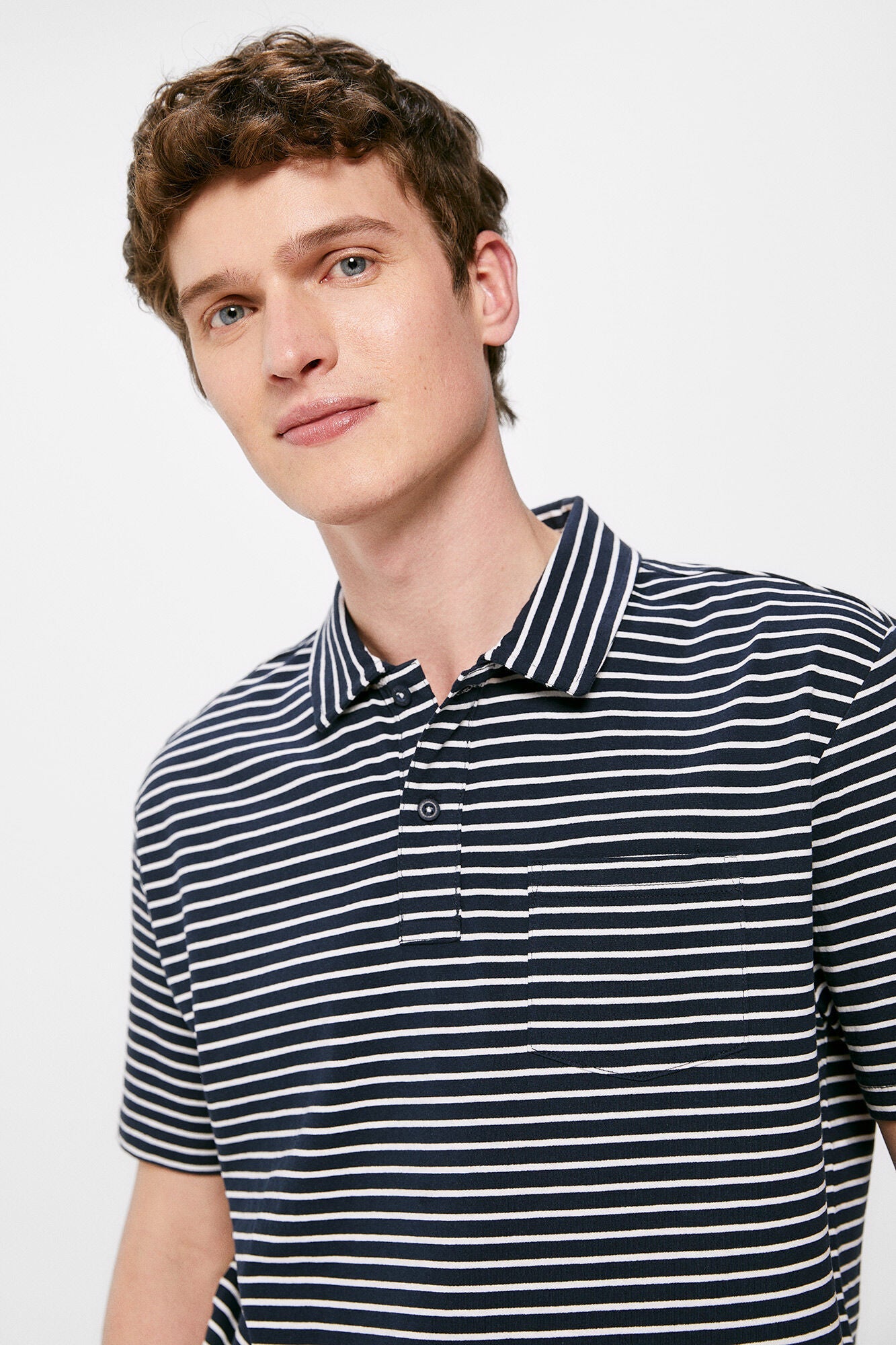 Multi-stripe jersey-knit pocket polo shirt