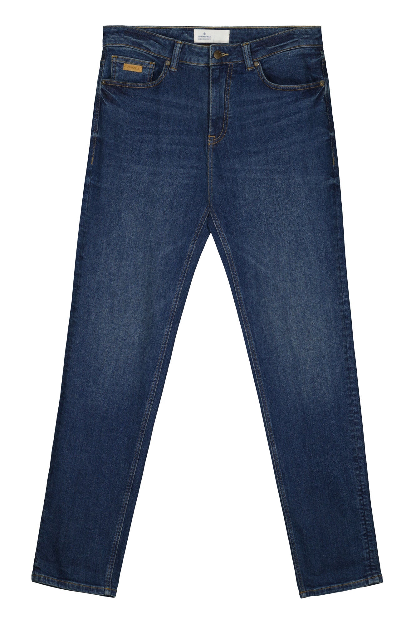 Lightweight distressed dark wash slim fit jeans