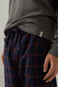 Pajamas with a corduroy collar and checked trousers