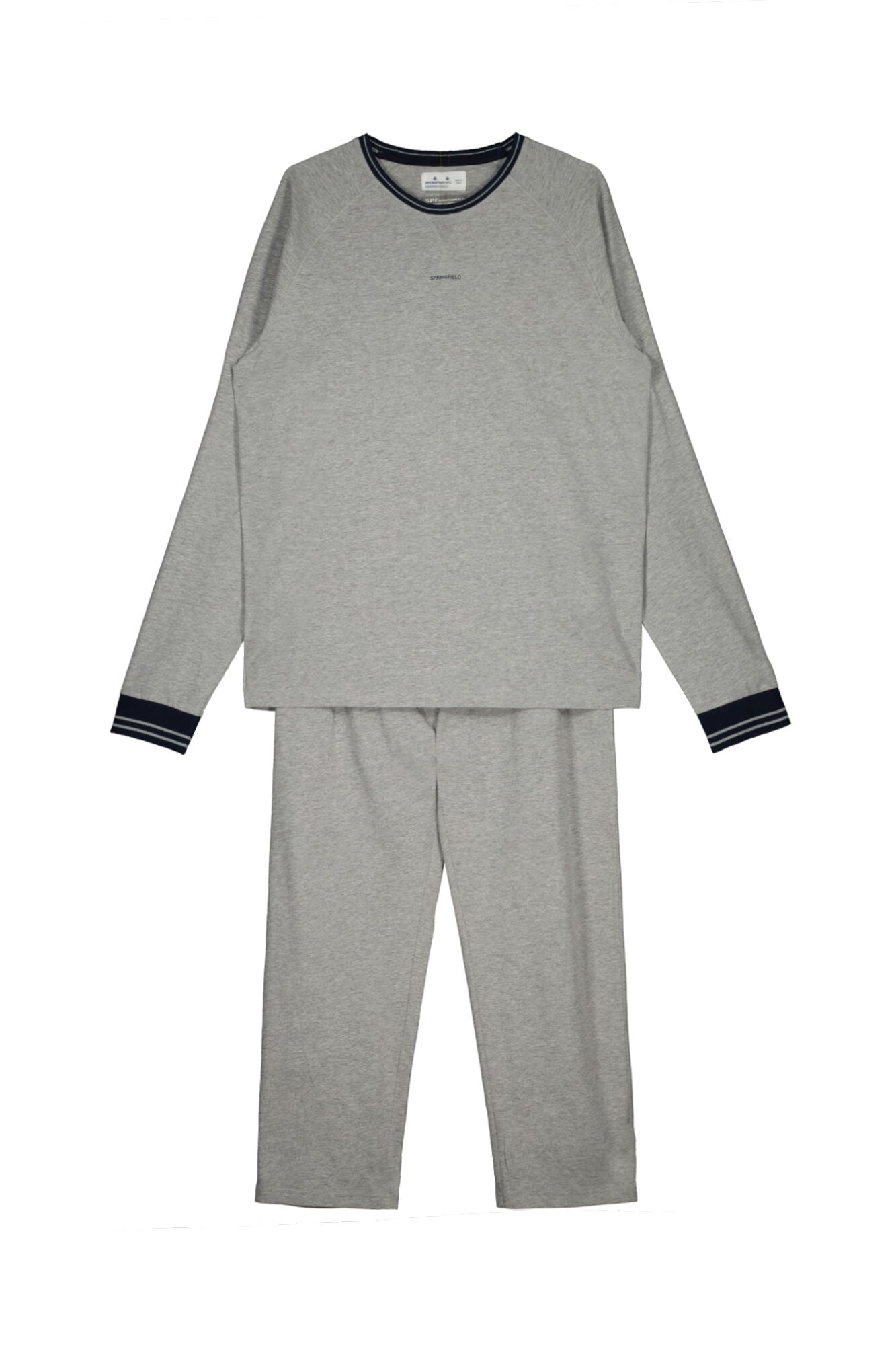 Single colour grey marl cotton jersey-knit long pyjamas