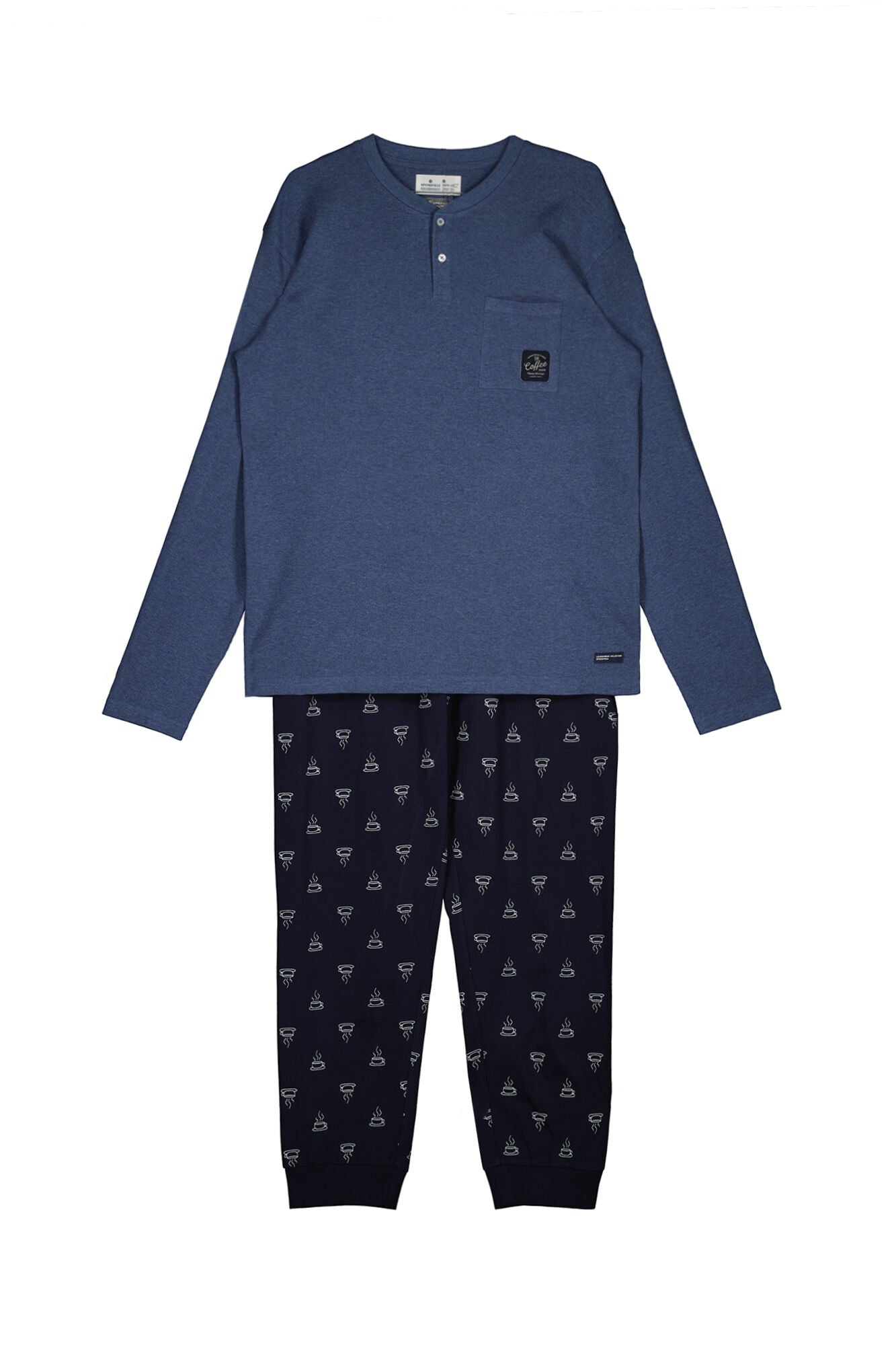 Coffee cotton jersey-knit long pyjamas