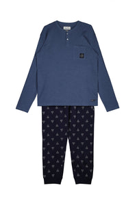 Coffee cotton jersey-knit long pyjamas