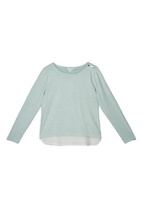Striped button shoulder T-shirt