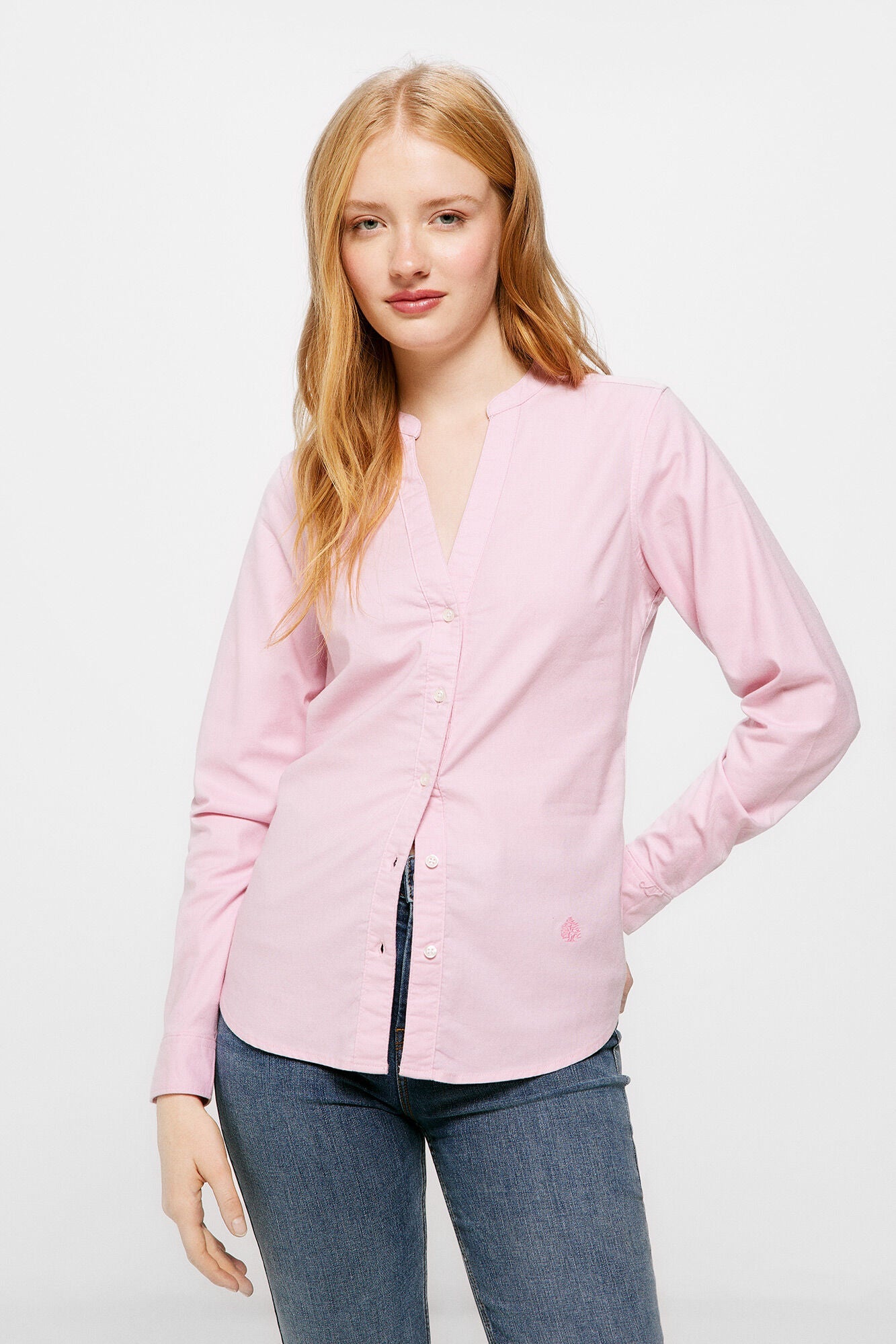 Mandarin collar Oxford blouse