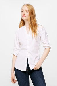 Mandarin collar Oxford blouse