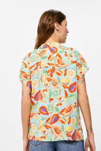 Printed polo shirt blouse
