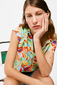 Printed polo shirt blouse