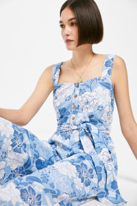 Printed linen/cotton strappy jumpsuit