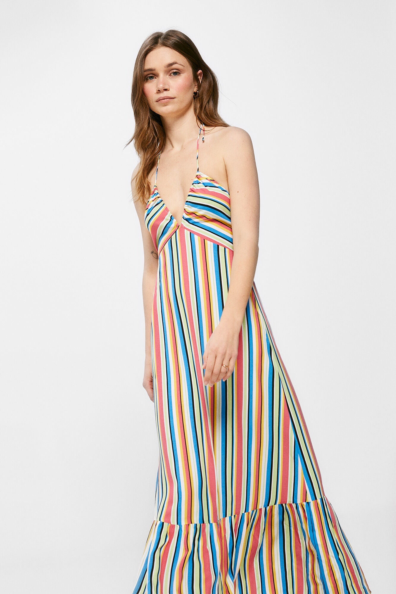Multicoloured striped midi dress