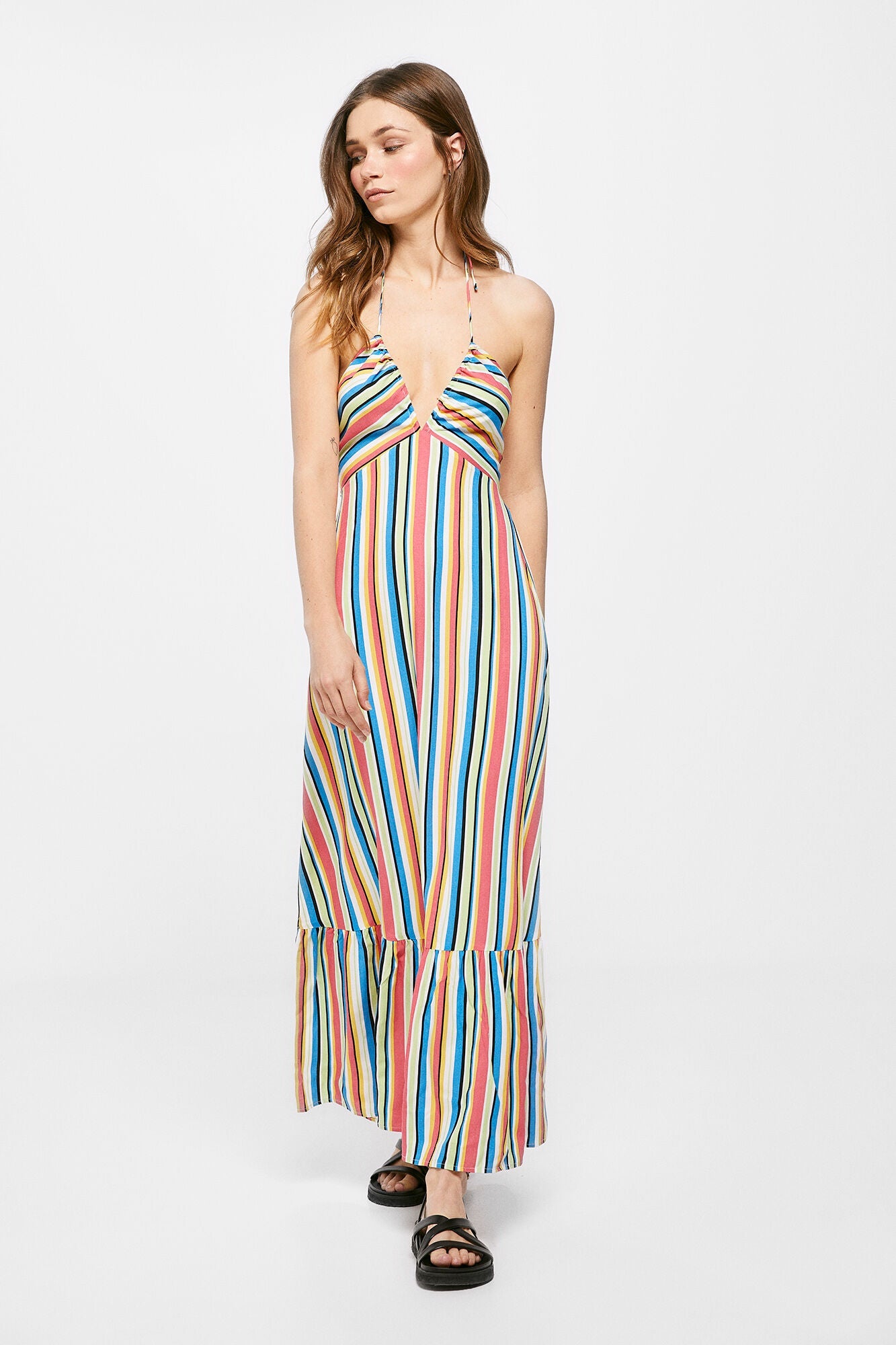 Multicoloured striped midi dress