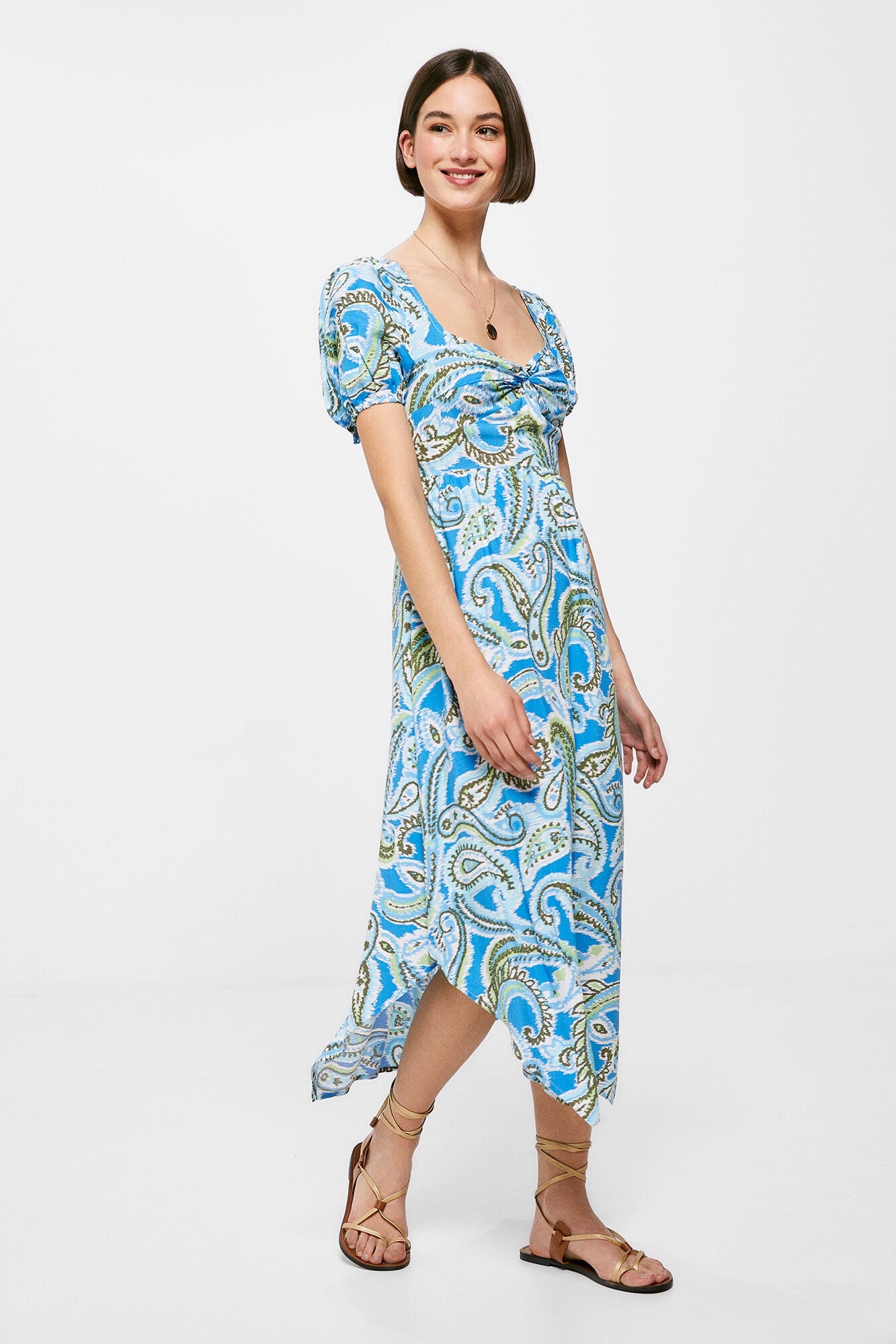 Knot neckline peaked midi dress