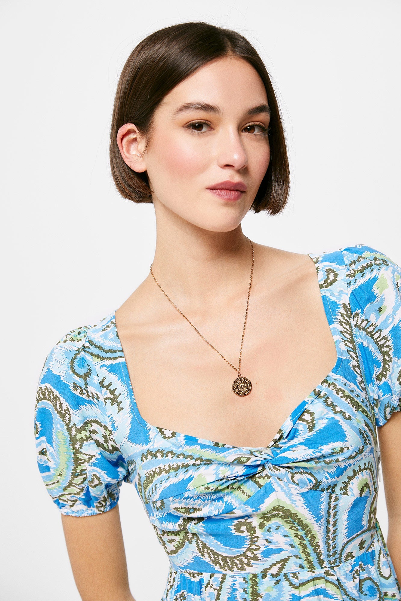 Knot neckline peaked midi dress