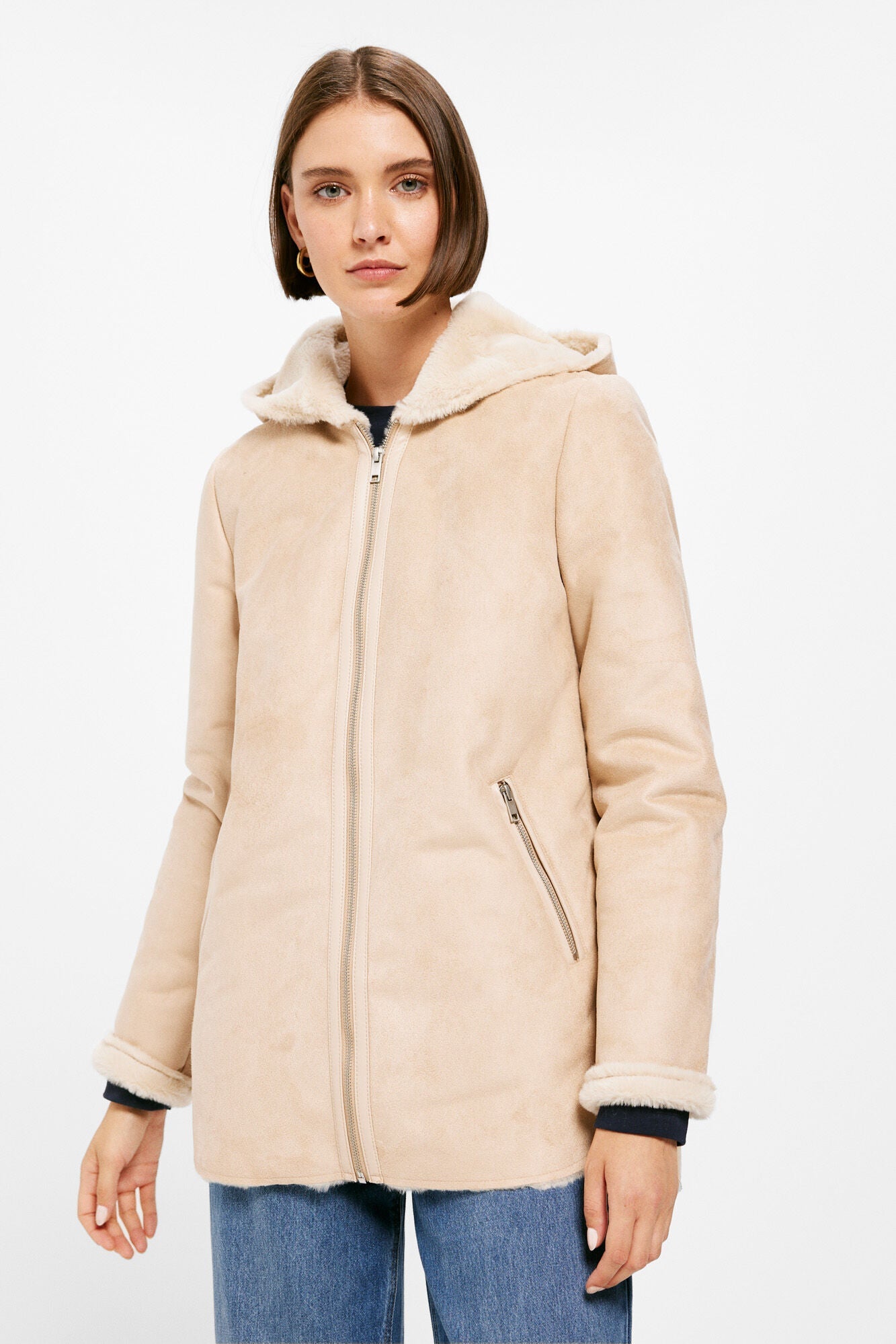 Double-faced zip-up coat