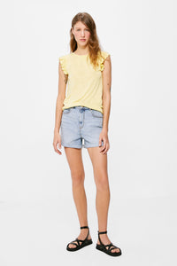 Pleated ruffle sleeve T-shirt