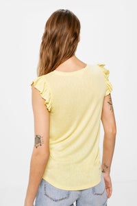 Pleated ruffle sleeve T-shirt