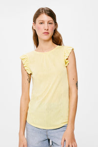 Pleated ruffle sleeve T-shirt